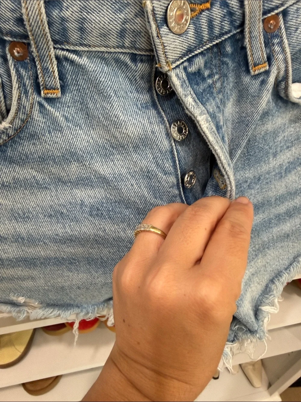 Agolde Light Wash Frayed Denim Cutoff Shorts